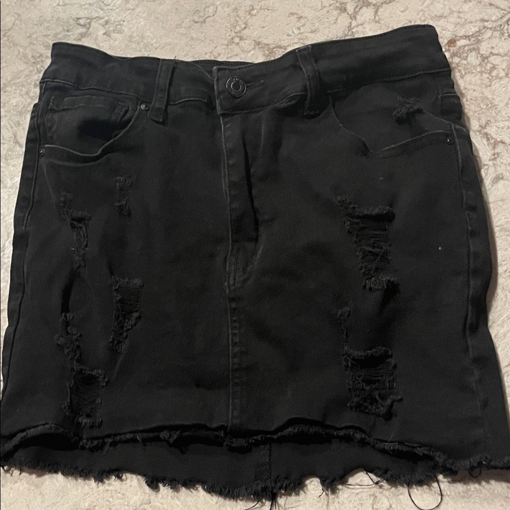 Wax Jean Black Ripped Mini Skirt